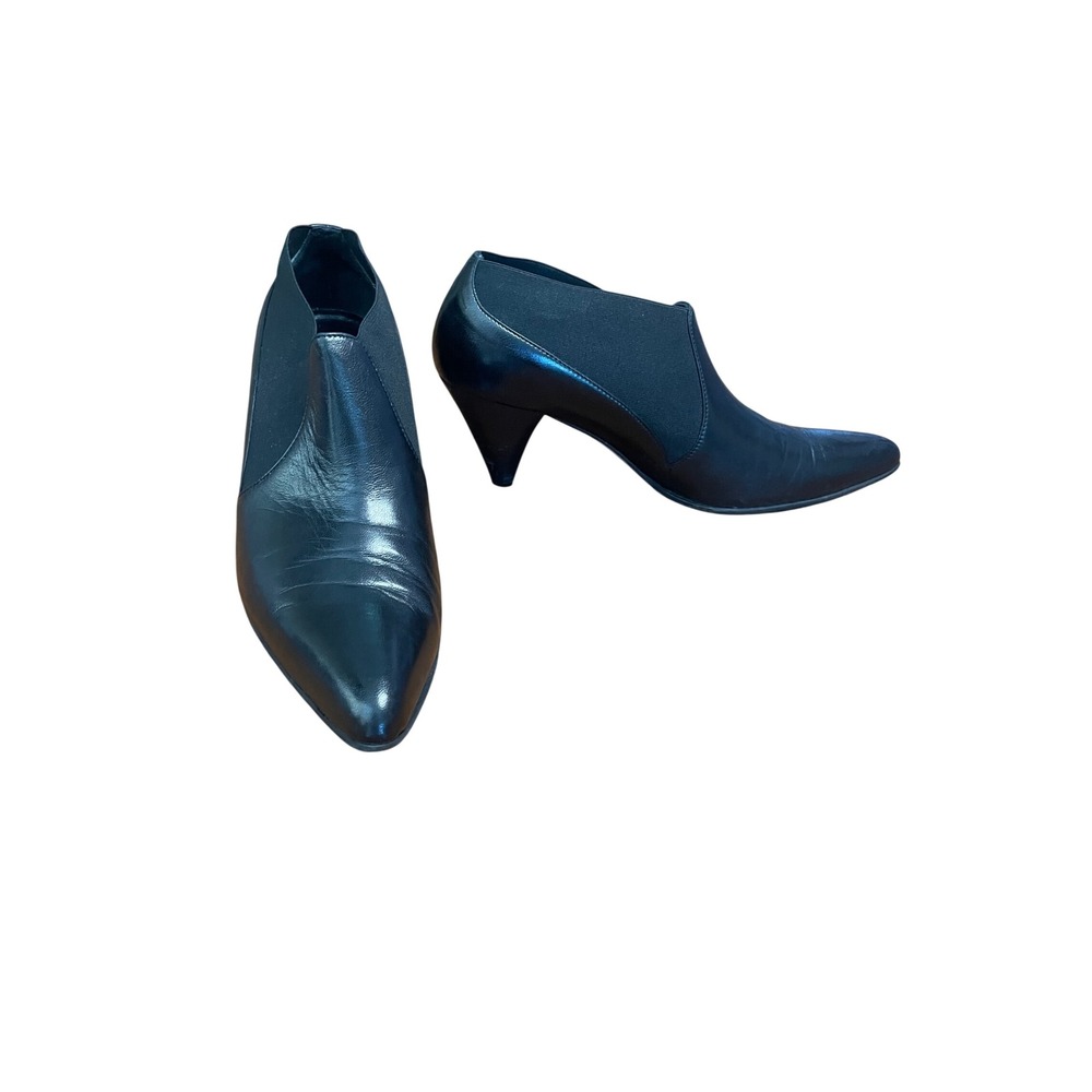 Prevata Black Leather Pointed Toe Ankle Booties Made in Italy Womens 8 AA Narrow
